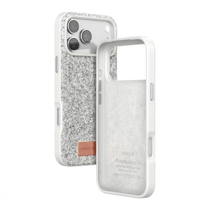 Onegif  İphone 17 Pro Bright Simli Kapak - Beyaz