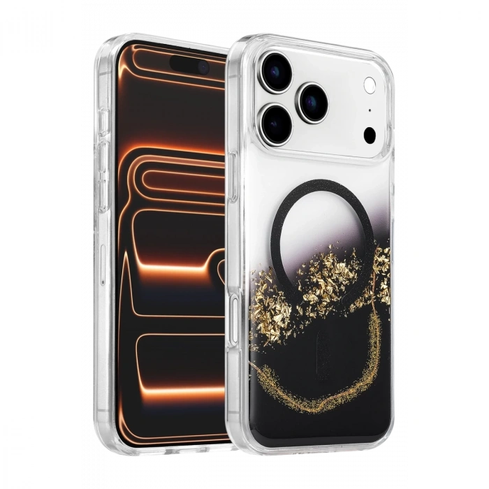 Onegif  İphone 17 Pro Lotus Simli Magsafe Kapak - Siyah