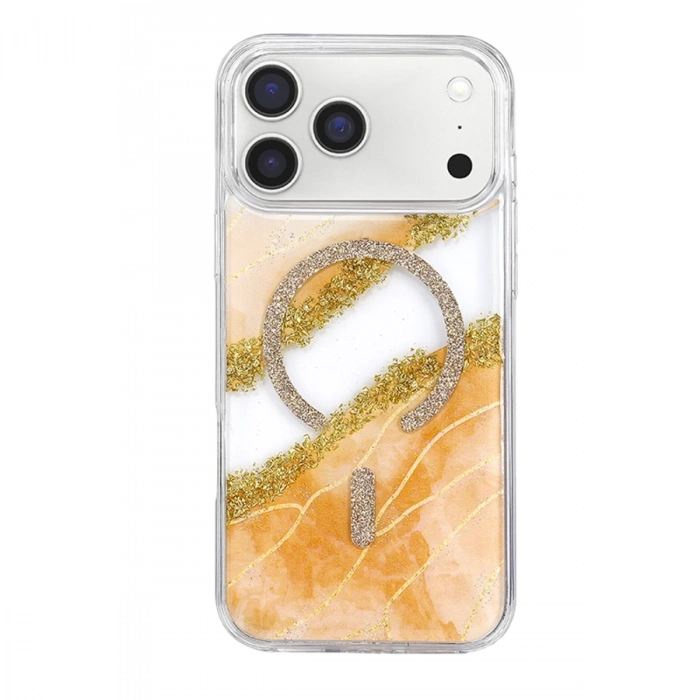 Onegif  İphone 17 Pro Lotus Simli Magsafe Kapak - Turuncu