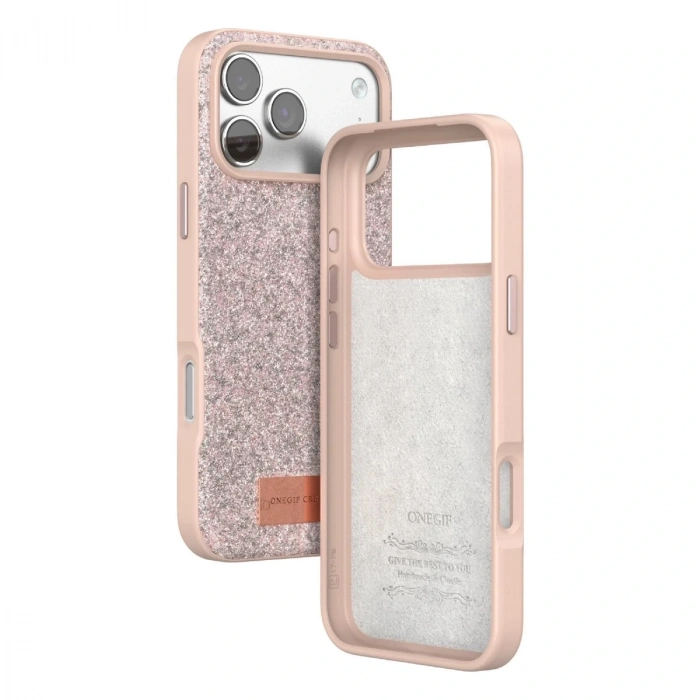 Onegif  İphone 17 Pro Max Bright Simli Kapak - Pembe