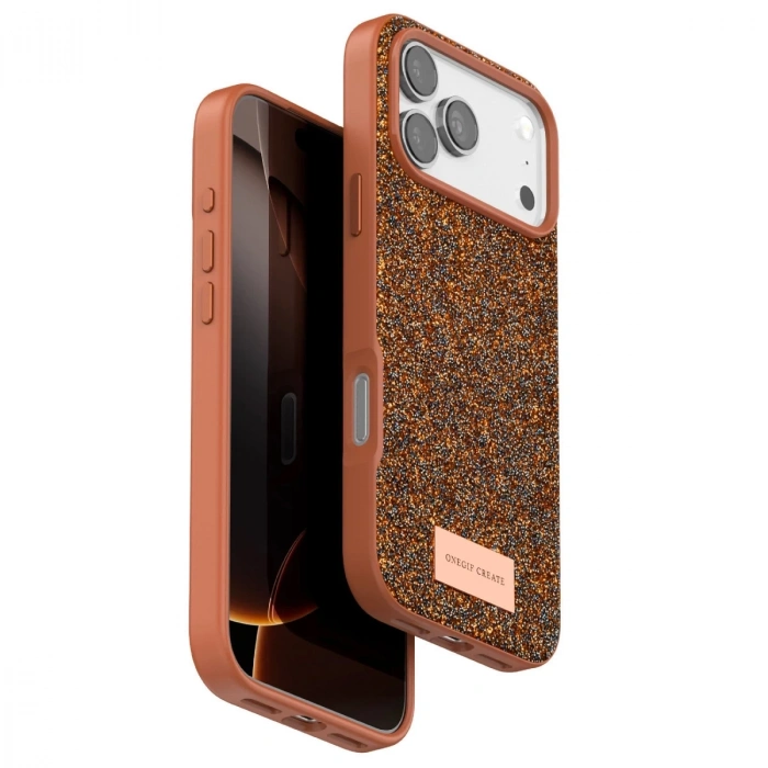 Onegif  İphone 17 Pro Max Bright Simli Kapak - Turuncu