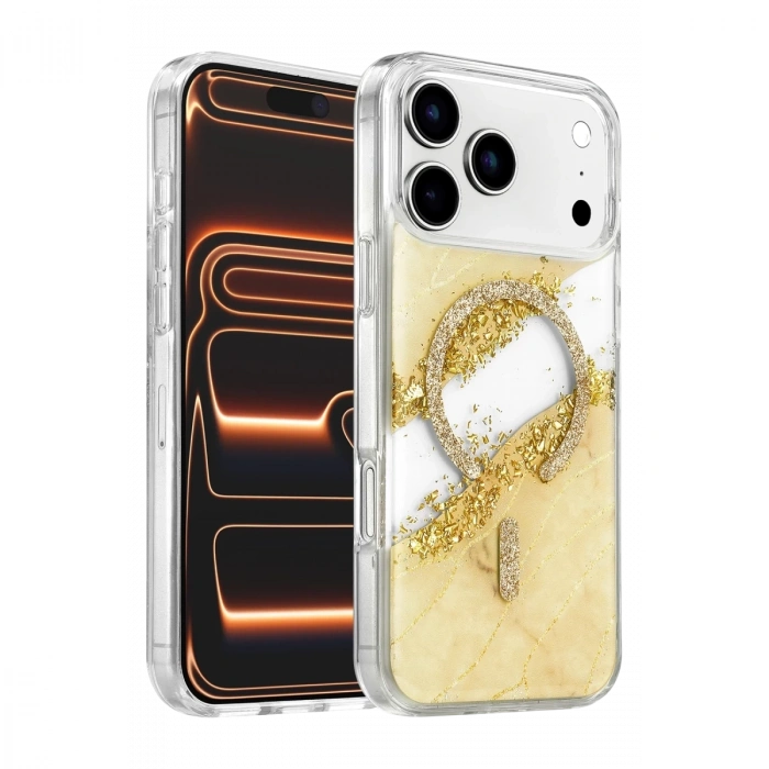 Onegif  İphone 17 Pro Max Lotus Simli Magsafe Kapak - Gümüş