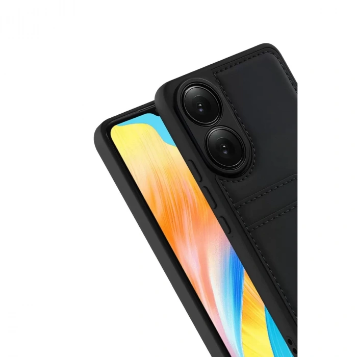 Oppo A38 Sara Kartvizitli Deri Kılıf - Siyah