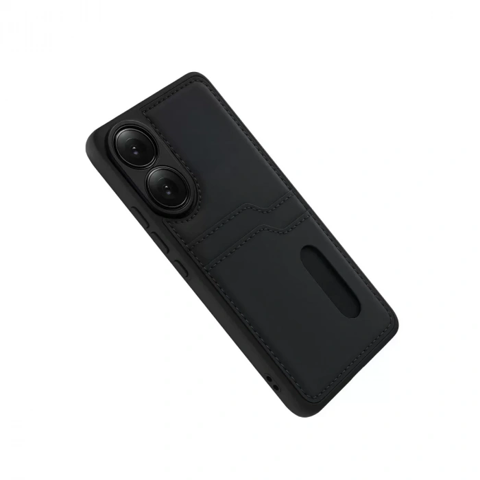 Oppo A38 Sara Kartvizitli Deri Kılıf - Siyah