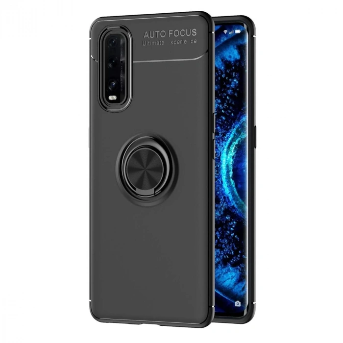 Oppo Find X2 Kılıf Range Yüzüklü Silikon - Siyah
