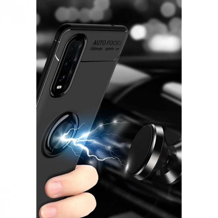 Oppo Find X2 Kılıf Range Yüzüklü Silikon - Siyah-kırmızı
