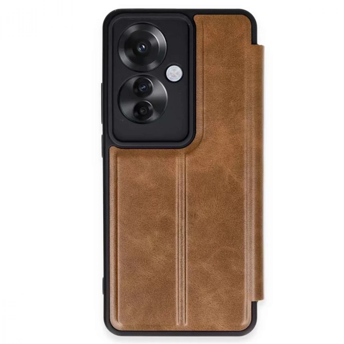Oppo Reno 11f Kılıf Flip Cover - Taba