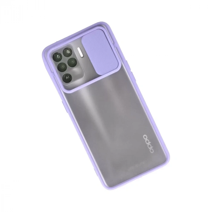 Oppo Reno 5 Lite Kılıf Palm Buzlu Kamera Sürgülü Silikon - Lila