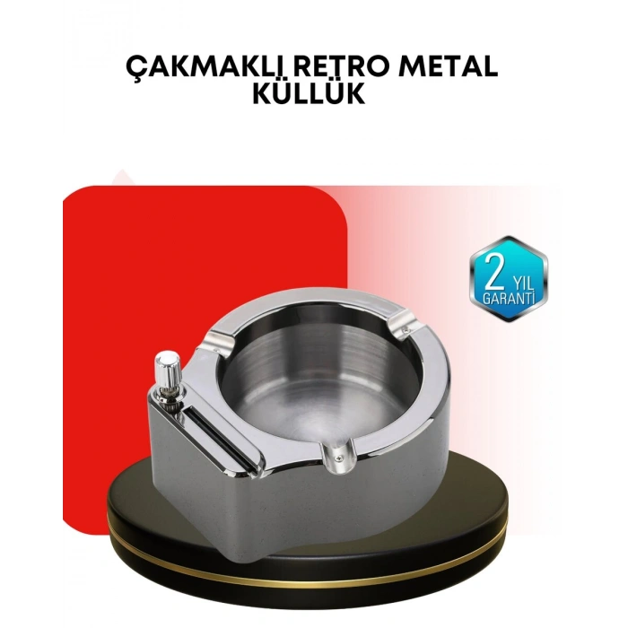 Paslanmaz Çakmaklı Küllük Modern Masa Üstü Aksesuar