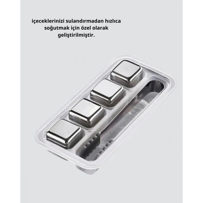 Paslanmaz Çelik Metal Buz Küpü Seti Sulandırmadan Soğutma ve Klips Dahil