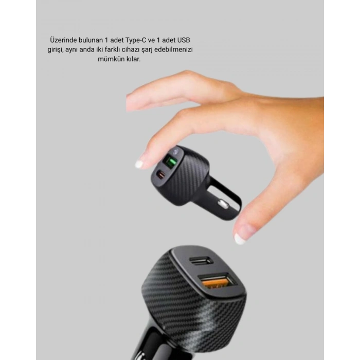 PD Destekli 38W Araç Şarj Başlığı Type-C + USB Çift Çıkış Hızlı Şarj