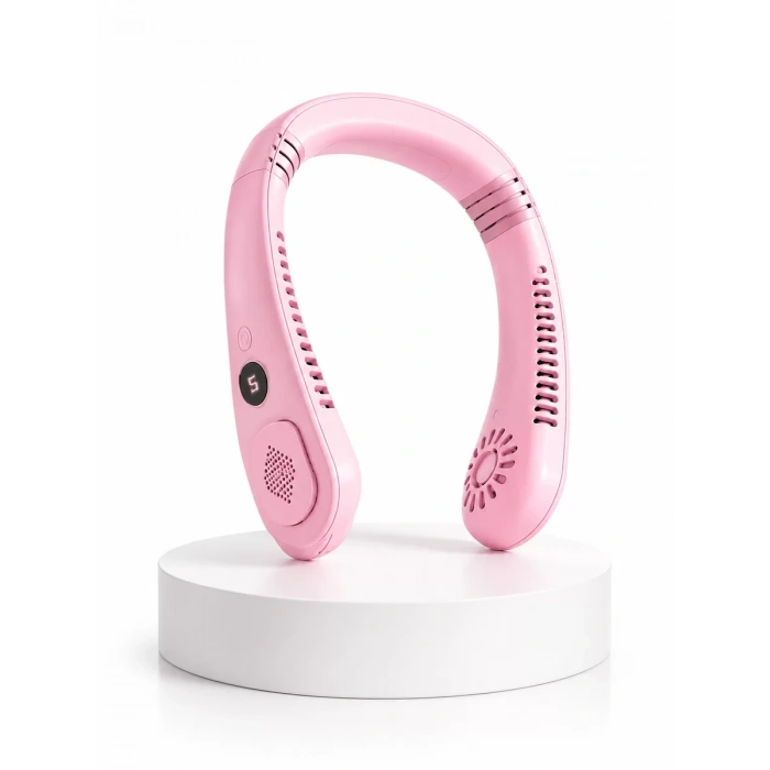 Pembe Boyun Tipi Fan USB Şarjlı Hafif Tasarım Güçlü Hava Üflemeli Serinletici