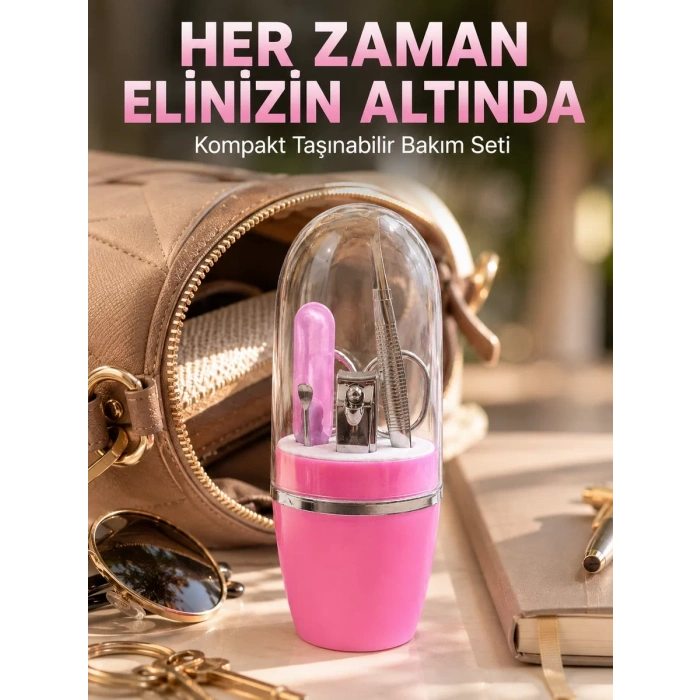 Pembe Manikür Pedikür Bakım Seti Cımbız Tırnak Makası Makas Törpü