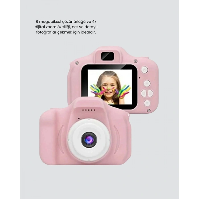 Pembe Mini 1080p HD Çocuk Kamera – 8MP Video KaydıTF Kart Destekli
