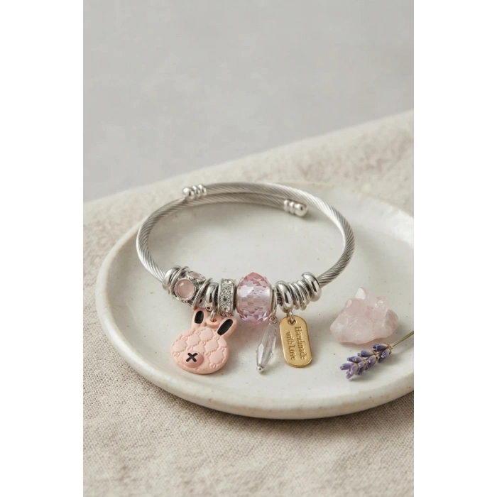 Pembe Şans Tavşanı Charmlı Bileklik TJ-BB8810