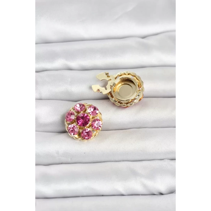 Pembe Zirkon Taşlı Düğme veya Manşet Broşu TJ-BR485