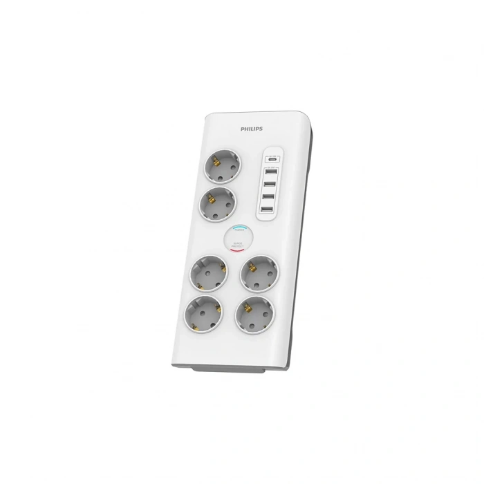 PHILIPS SPN7060WA/62 6 Soket Akım Korumalı Priz 900 Joules 2Mt Kablo 1xUsb-C 15W Şarj 4xUsb-A 20W (Beyaz)(1923)
