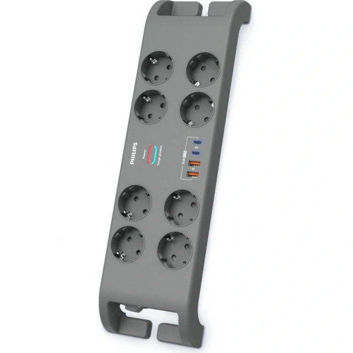PHILIPS SPN8180GA/62 8 Soket Akım Korumalı Priz 2400 Joules 2Mt Kablo 2xUsb-C PD 20W Hızlı Şarj 2xUsb-A QC 18W (Gri)(1923)