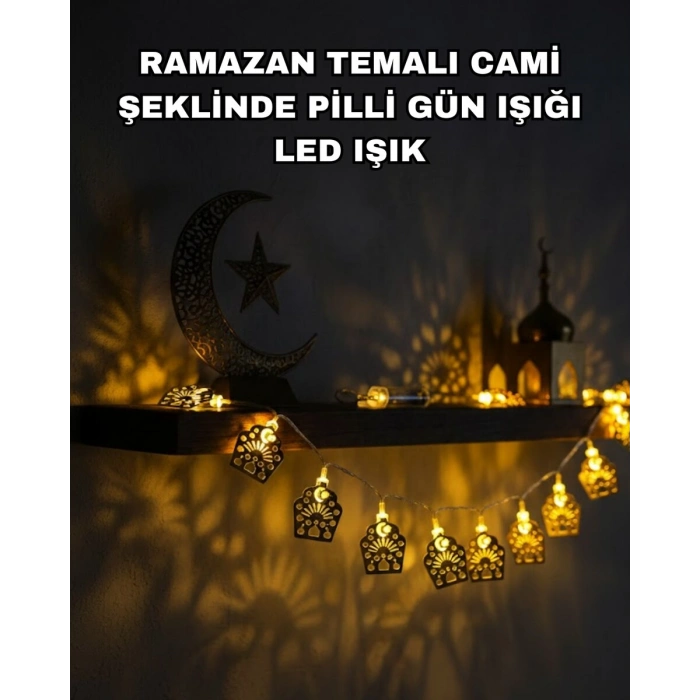 Pilli Ramazan ve Bayram LED Işık Zinciri Cami Temalı Dekoratif
