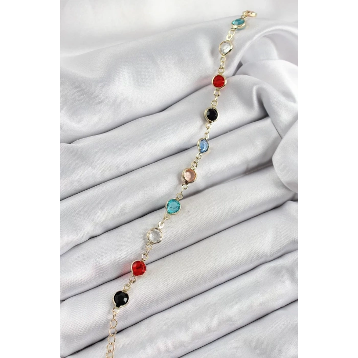 Pirinç Asorti Model Gold Renk Zirkon Taşlı Kadın Bileklik - TJ-BB7039