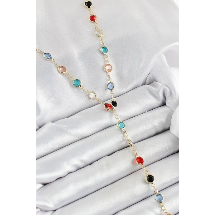 Pirinç Asorti Model Gold Renk Zirkon Taşlı Y Kolye - TJ-BKO10249