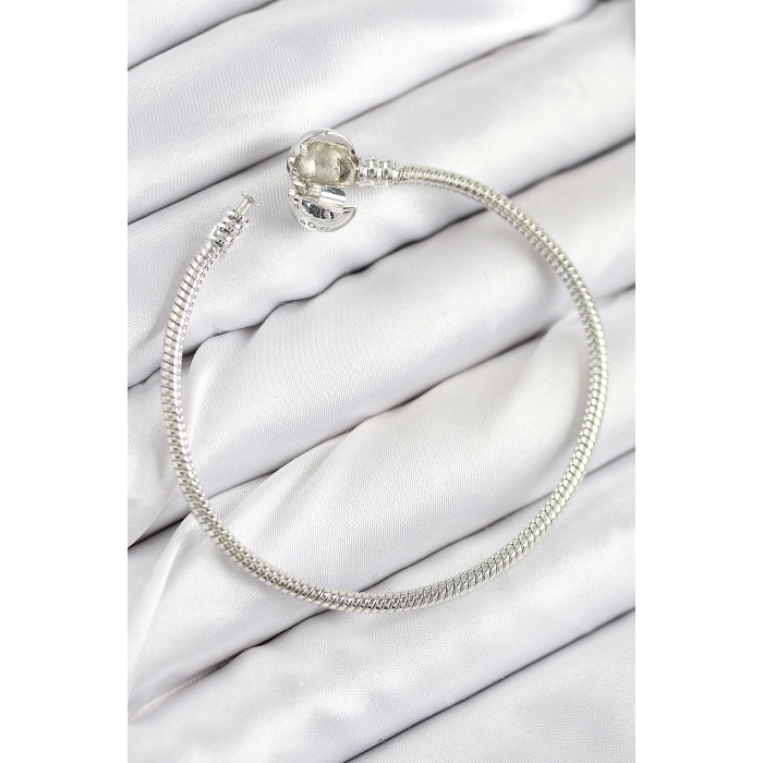 Pirinç Charm Topcuk Model Gümüş Renk Kadın Bileklik 5886