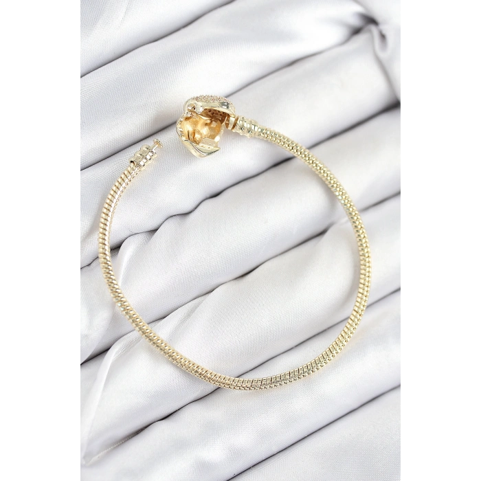 Pirinç Charm Zirkon Taşlı Kalp Model Gold Renk Kadın Bileklik 5886