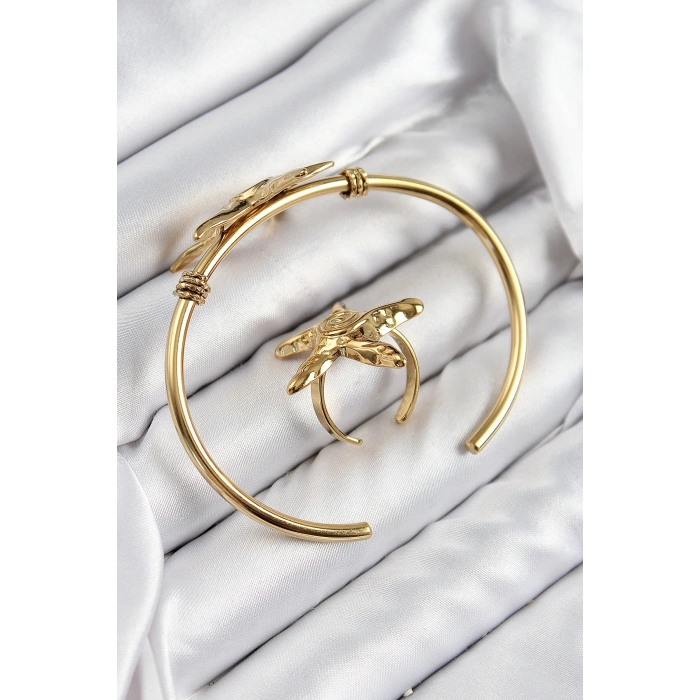 Pirinç Deniz Yıldızı Model Gold Renk Bileklik Yüzük Set 5886
