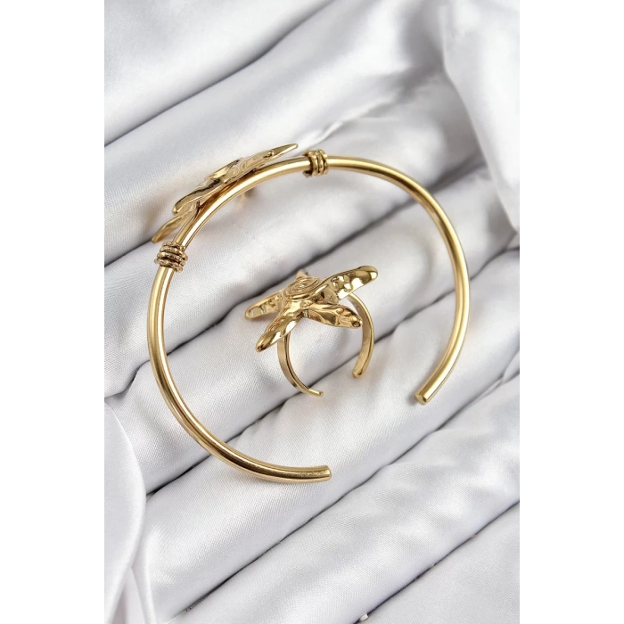 Pirinç Deniz Yıldızı Model Gold Renk Bileklik Yüzük Set - TJ-BB7600