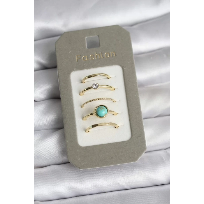 Pirinç Gold Renk 5li Yüzük Seti - TJ-BYK3925