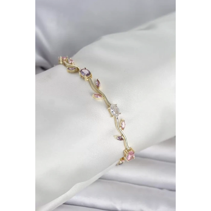 Pirinç Gold Renk Çiçek Sarmaşık Model Kadın Bileklik - TJ-BB8433