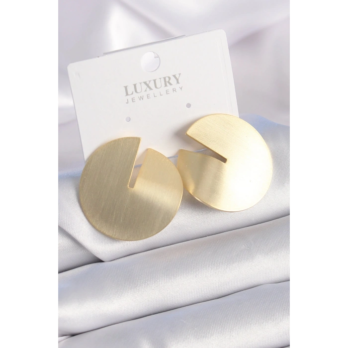 Pirinç Gold Renk Daire Plaka Model Kadın Küpe 5886