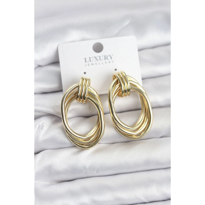 Pirinç Gold Renk Damla Model Vintage Kadın Küpe 5886