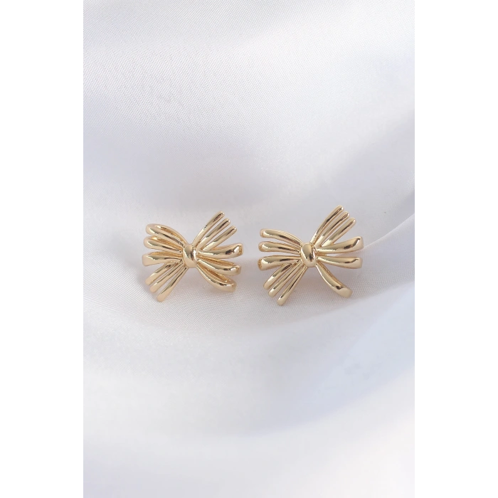 Pirinç Gold Renk Fiyonk Küpe 5886