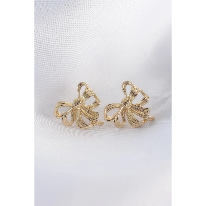 Pirinç Gold Renk Fiyonk Küpe 5886