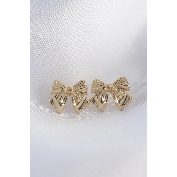 Pirinç Gold Renk Fiyonk Küpe 5886