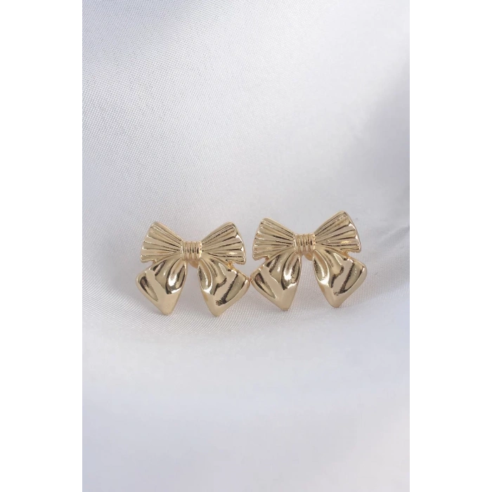 Pirinç Gold Renk Fiyonk Küpe - TJ-BKP8942