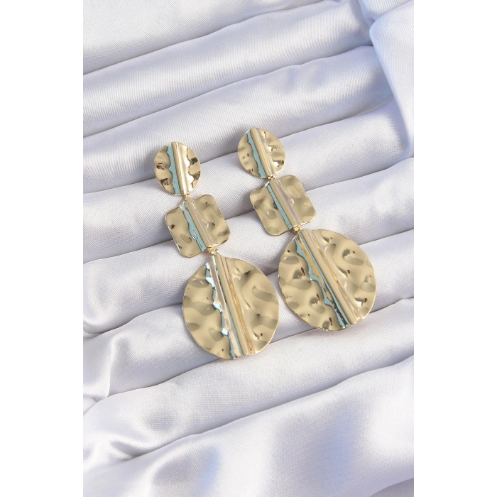 Pirinç Gold Renk Geometrik Ezme Plaka Küpe 5886