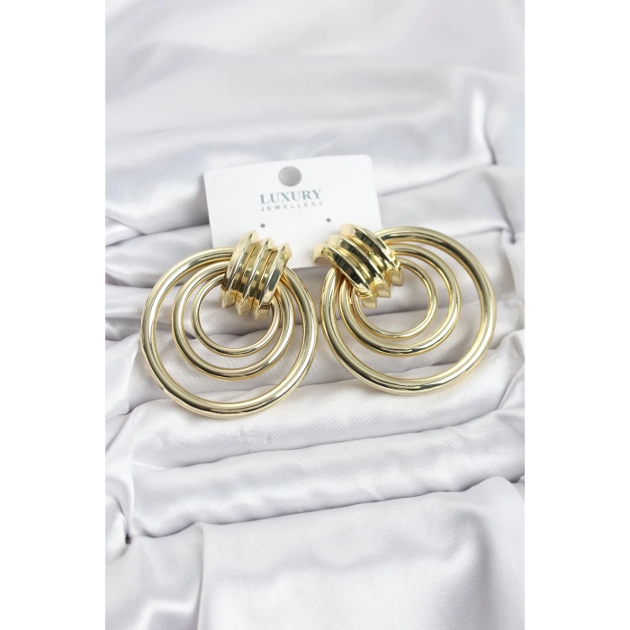 Pirinç Gold Renk Halka Model Vintage Kadın Küpe 5886