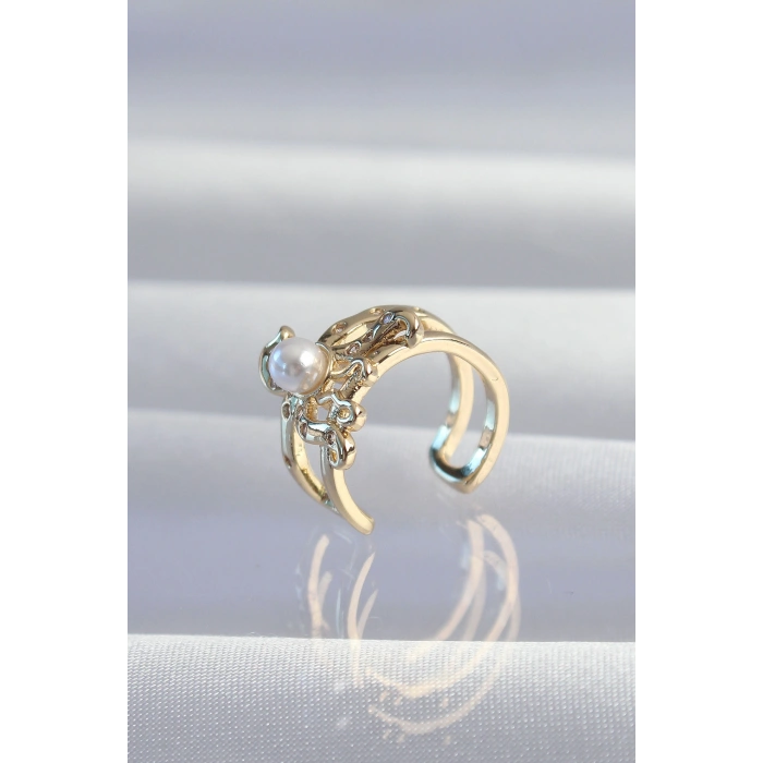 Pirinç Gold Renk İncili Ahtapot Earcuff Küpe 5886