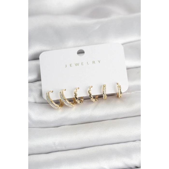 Pirinç Gold Renk Kadın Küpe Seti 5886