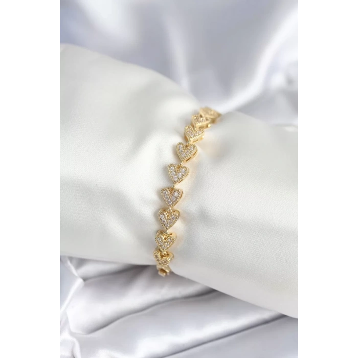 Pirinç Gold Renk Kalp Model Kadın Bileklik - TJ-BB7982