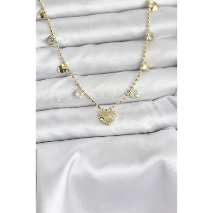 Pirinç Gold Renk Kalp Model Kadın Kolye - TJ-BKO10643