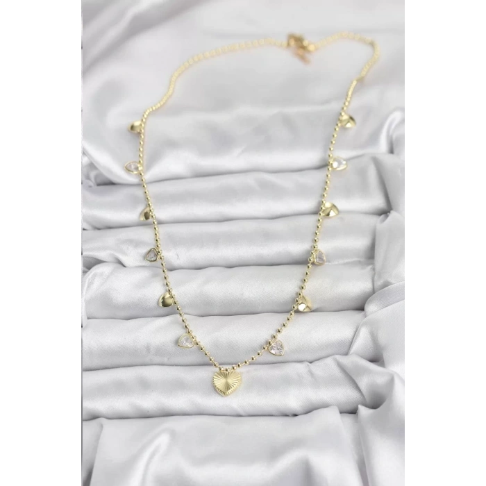 Pirinç Gold Renk Kalp Model Kadın Kolye - TJ-BKO10643