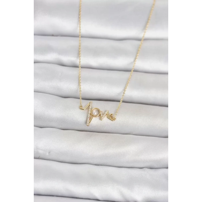 Pirinç Gold Renk Kalp Ritmi Model Kadın Kolye TJ-BKO11124