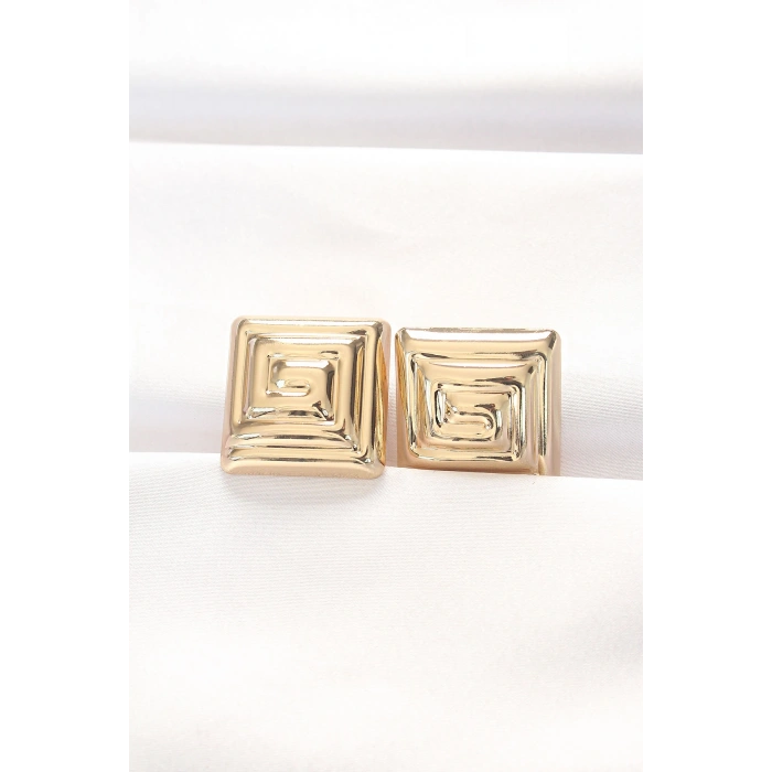 Pirinç Gold Renk Kare Form Küpe 5886