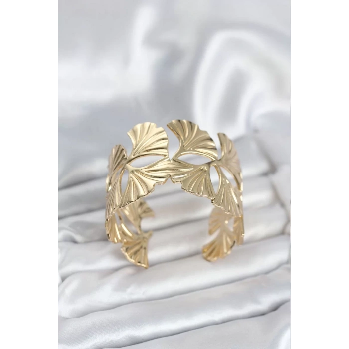 Pirinç Gold Renk Levha Yelpaze Model Kadın Bileklik - TJ-BB8053