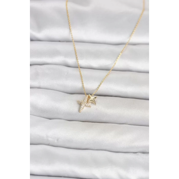 Pirinç Gold Renk Minimal Kutup Yıldızı Model Kadın Kolye TJ-BKO11120