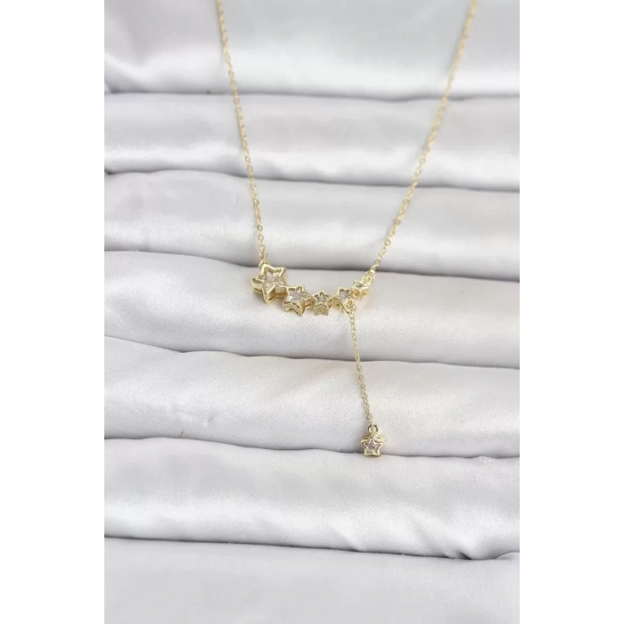 Pirinç Gold Renk Minimal Sallantılı Yıldız Model Kadın Kolye TJ-BKO11122