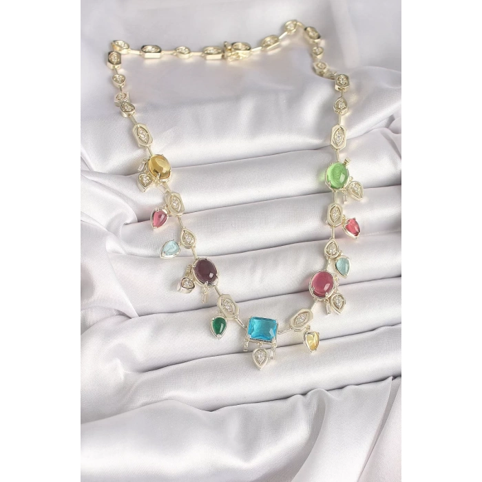 Pirinç Gold Renk Renli Zirkon Taşlı VIP Seri Kadın Kolye - TJ-BKO10004